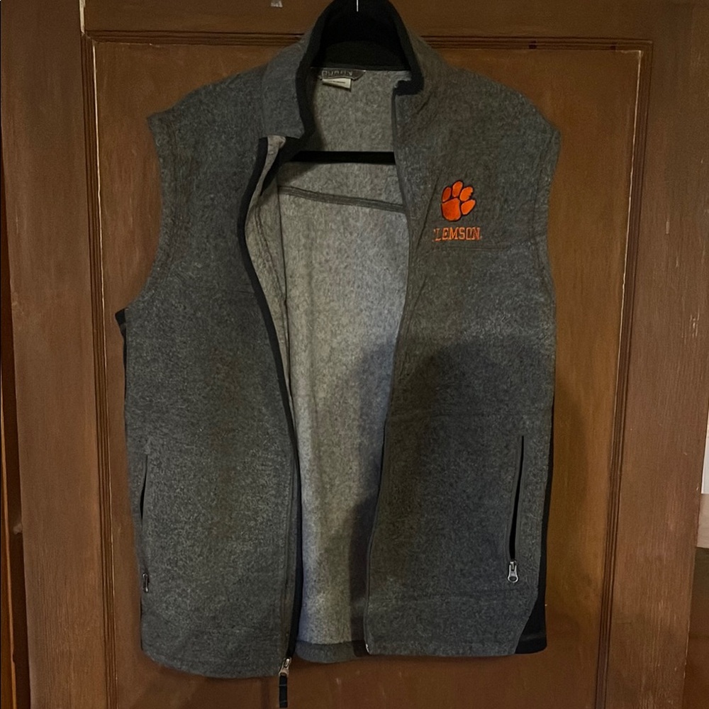Gray and Orange Zip-Up Fleece Vest